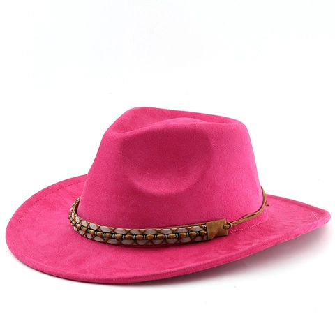 Cappello Da Cowboy Occidentale Vintage Scamosciato Tesa Larga Con Fascia Intrecciata Di Perline Fedora