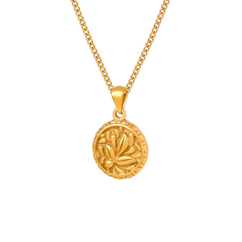 Collana Retro Oro Con Ciondolo Rotondo In Rilievo Floreale Acciaio Al Titanio Motivo Botanico Per Donne