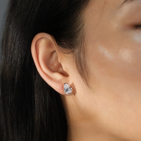 Minimalist 925 Sterling Silver Pear Cut Zirconia Stud Earrings 14K Gold Plated Elegant Water Drop Jewelry For Women Daily Gift