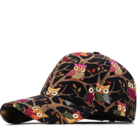 Casquette Baseball Imprimé Hibou Polyester Bord Incurvé Réglable Respirant Chapeau Nouveauté Pour Hommes Femmes