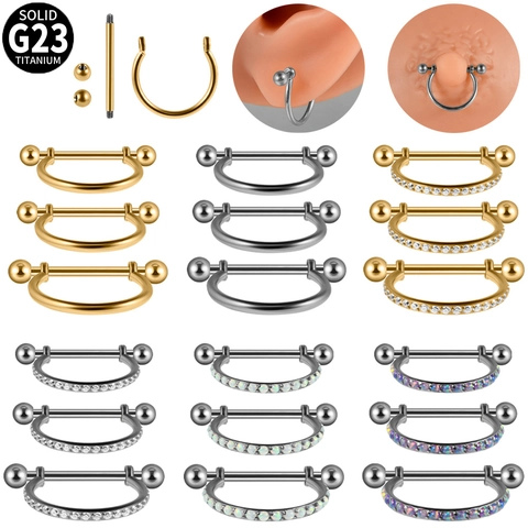 Professional G23 Titanium U-Shaped Nipple Shield Cartilage Piercing Jewelry Gold Steel Tone Zirconia Opal Inlaid Body Jewelry