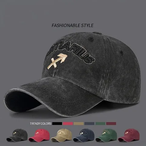 Berretto Da Baseball Ricamato Zodiaco Sagittario Cotone Lavato Vintage Distressed Cappello Protezione Solare Regolabile