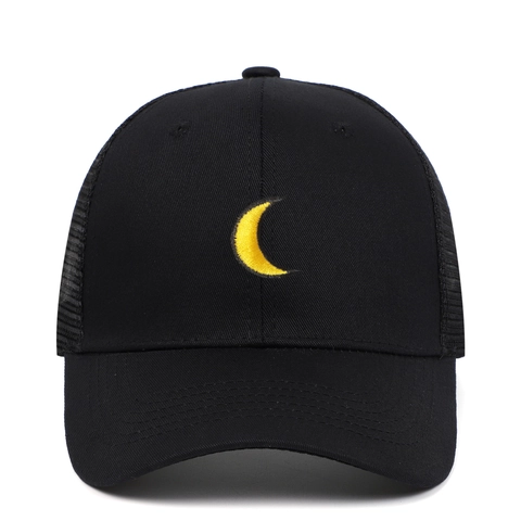 Cappello Trucker con Ricamo Luna Retro in Rete Snapback Regolabile Berretto da Baseball per Uomo Donna Esterno Traspirante Protezione Solare Nero