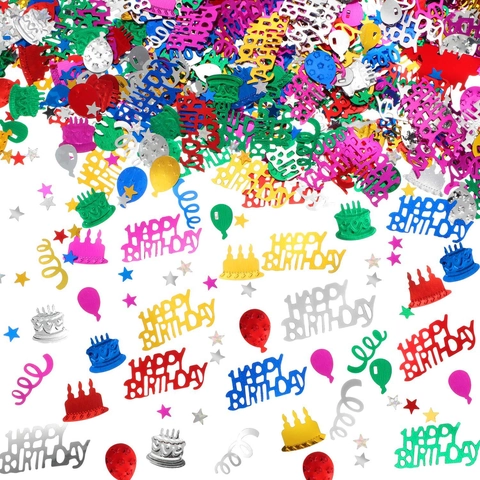 Happy Birthday Confetti Colorful Metallic Foil Cake Balloon Star Shape Table Scatter Party Decoration Event Celebration Decor