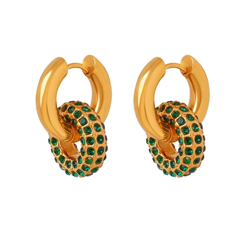 Interlocking Circle Earrings Stainless Steel Gold Plated Pave Rhinestone Zirconia Artificial Pearl Geometric Jewelry For Women