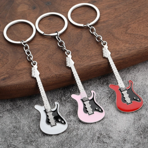 Guitar Keychain Pendant Zinc Alloy Enamel Musical Instrument Shape Creative Metal Bag Charm For Music Lovers Gift