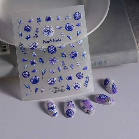 5D Reliëf Nagelstickers Bloemen Roos Kruiden Koi Zelfklevend Chinese Stijl Elegante Manicure Decals Voor Vrouwen