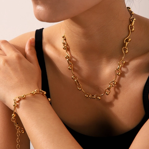 Collana E Bracciale In Acciaio Inossidabile Con Fibbia A Ferro Di Cavallo Catena U-Link Geometrica Moderna Gioielli Di Lusso Per Donne