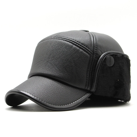 Winter Trapper Hoed Voor Heren PU Leer Kunstbont Voering Warm Winddicht Oorkleppen Baseballpet