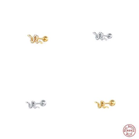 Snake Stud Earrings With 925 Sterling Silver Earring Post And Cubic Zirconia Screw Back Piercing Cartilage Punk For Women