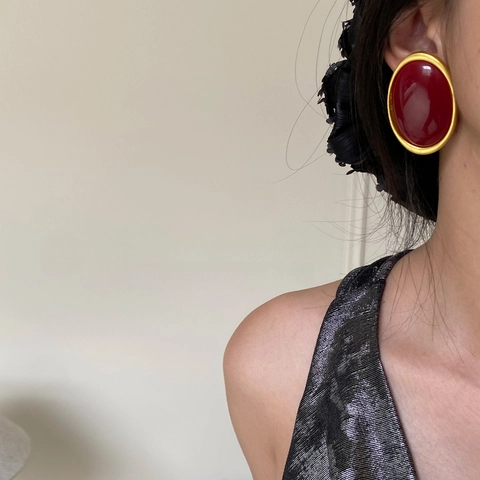 Vintage Οβάλ Σκουλαρίκια Με 925 Sterling Silver Βάση Κράμα Ρητίνη Χρυσό Περίγραμμα Ρετρό Σικ Κοσμήματα Για Γυναίκες