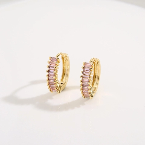 Retro 18K Gold Plated Copper Hoop Earrings With Rectangular Cubic Zirconia Fashion Jewelry For Women