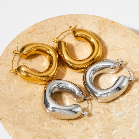 Pendientes De Aro Gruesos En Forma De U Acero Inoxidable Pulido Geométrico Hueco Joyería De Moda Para Mujer