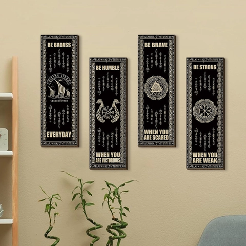 Viking Wood Hanging Signs Retro Celtic Rune Wall Decor Black Gold Inspirational Quotes Nordic Style Home Office Entryway