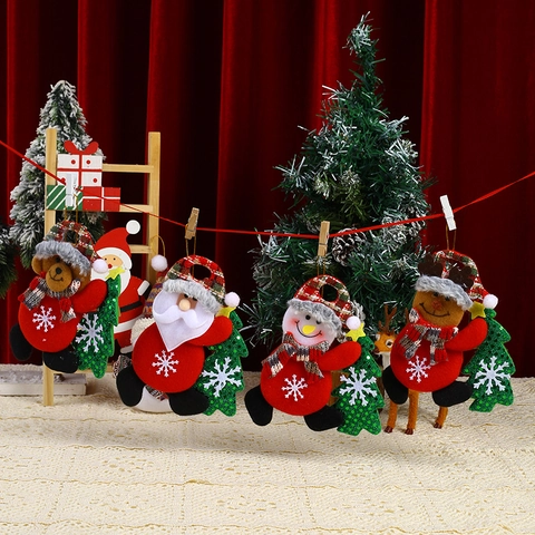 Adornos Colgantes de Navidad de Felpa Papá Noel Muñeco de Nieve Reno Oso Con Árbol de Navidad Para Decoración Hogar Fiesta