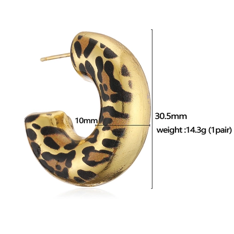 Orecchini a Cerchio Trendy in Rame Dorato con Motivo Leopardato a Forma di C Orecchini a Bottone con Stampa Animalier per Donna