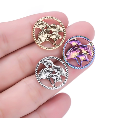 Ginkgo Leaf Pendant Necklace Round Hollow 304 Stainless Steel Vacuum Plating Minimalist Jewelry For Women Trendy Charm