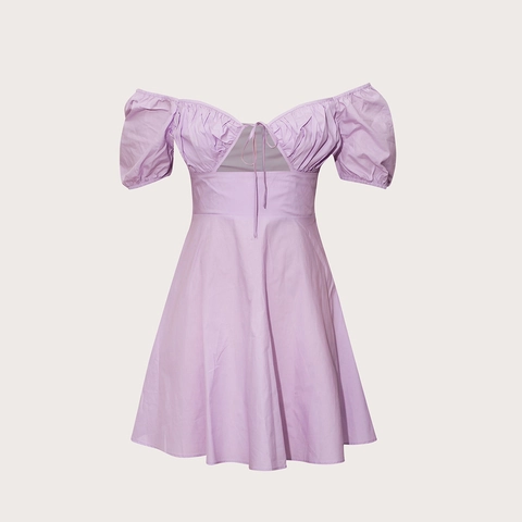 Women Puff Sleeve Mini Dress Cotton Blend Cut Out Tie Up High Waist Elegant Sexy A-Line Summer Short Dress