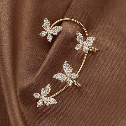 Orecchini A Clip Ear Cuff A Farfalla Con Strass Lega Luccicante Elegante Senza Buco Gioielli Da Donna