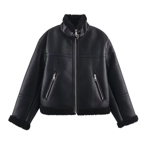 Giacca Da Donna In Ecopelle E Montone Moto Biker Cappotto Fodera In Pelliccia Sintetica Inverno Caldo Casual Chic Nero Streetwear
