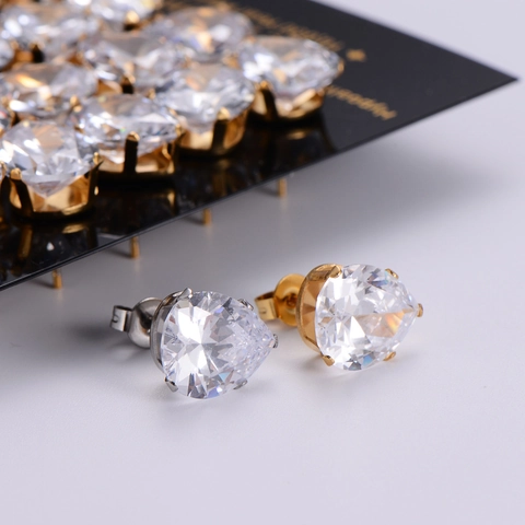 Pear Water Drop Stud Earrings 18K Gold Plated 316L Stainless Steel Cubic Zirconia Hypoallergenic Piercing Jewelry