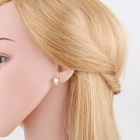 Pendientes Cobre Moda Perlas Artificiales Imitación Circón Conejo Lazo Flor Corazón Joyas Lindas Accesorios Mujer Elegantes