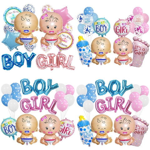 Baby Shower Balloons Aluminum Foil Latex Gender Reveal Party Decorations For Boy Girl Birthday Celebration