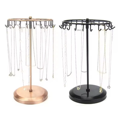 Rotating Jewelry Display Stand Metal Iron Multi Hook Necklace Earring Organizer Rack Detachable For Home Boutique