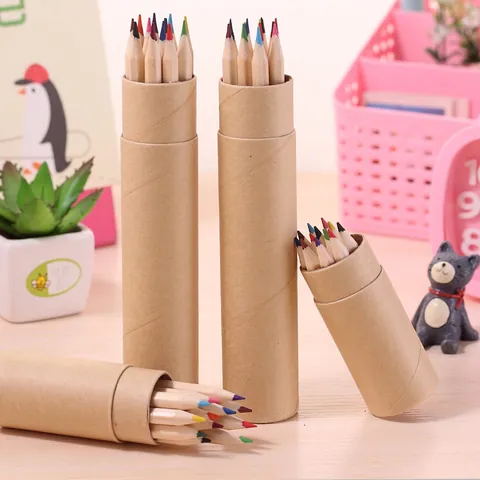 Lápices De Colores Cuerpo De Madera Natural Tubo De Papel Kraft Portátil Para Dibujo De Estudiantes Pintura De Artistas Profesionales
