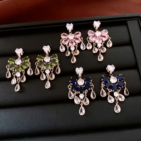 Tassel Drop Earrings With 925 Sterling Silver Earring Post Copper Inlaid Zircon Water Drop Dangle For Women Elegant Jewelry