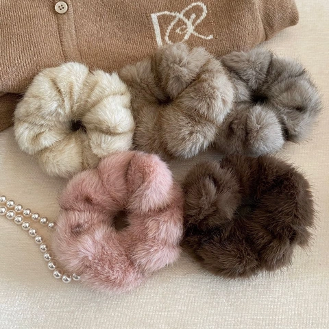 Scrunchies In Pelliccia Sintetica Soffici Elastici Per Capelli Grandi In Peluche Per Donna Autunno Inverno