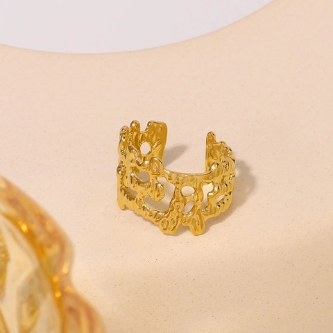 Vintage Lava Textuur Open Ring Roestvrij Staal Asymmetrisch Verstelbaar Goud Sieraden Dames Heren Waterdicht Hypoallergeen