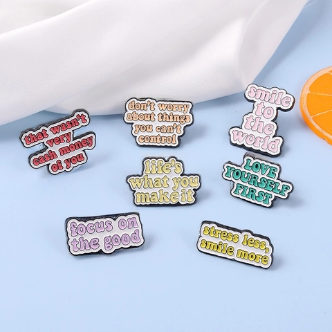 Alloy Enamel Pin Inspirational Quotes Motivational Lettering Brooch Macaron Color Slogan Badge For Clothing Bag Accessories