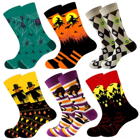 Halloween Crew Socken Baumwollmischung Strick Atmungsaktiv Kürbis Fledermaus Skelett Spinne Hexe Muster Neuheit Festlich Herren Damen