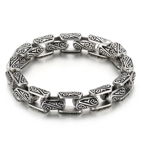 Bracciale Da Uomo Con Motivo Inciso Vintage Acciaio Inossidabile 316L Gioielli Punk Biker Industriali Pesanti