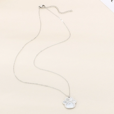Collar Con Colgante De Pata De Gato Lindo Acero Inoxidable Madreperla Blanca Huella De Animal Joyería Para Mujeres