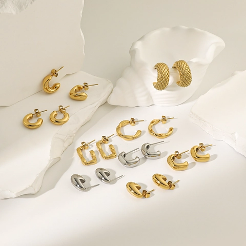 Vintage Roestvrij Stalen C-Vormige Oorbellen 18K Verguld Geometrische Gedraaide Creolen Voor Dames Minimalistische Sieraden Cadeau