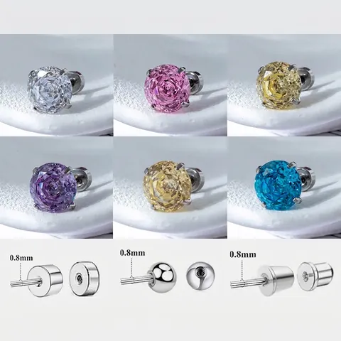 Cubic Zirconia Titanium Steel Cartilage Stud Earring Round Colorful CZ Screw Back Helix Conch Piercing Jewelry For Women