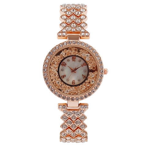 Montre Femme Strass Mode Bracelet Métal Luxe Cadran Perles Flottantes Face Nacre Élégante Montre Quartz Bijoux Cadeau