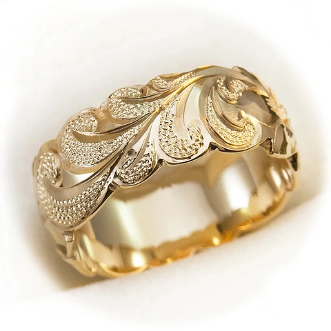 Wide Band Ring Copper Hawaiian Engraved Scroll Wave Texture Retro Minimalist Jewelry For Men Women