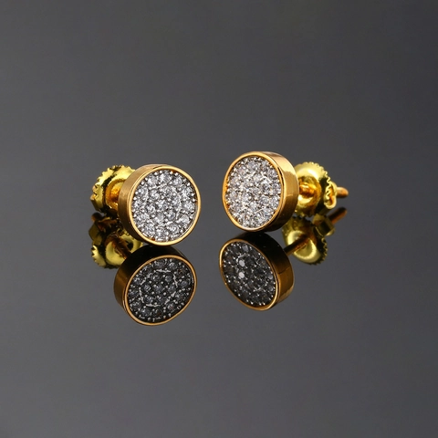 Hip Hop Round Copper Stud Earrings For Men Women Micro Pave Rhinestone Inlaid Screw Back Personalized Street Fashion Jewelry