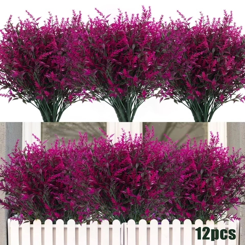 Künstliche Lavendelblumen UV-Beständig Kunststoff Falsche Pflanzen Für Haus Garten Hochzeit Dekorative Lebendige Florale Stiele