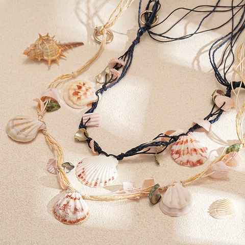 Collar De Conchas Naturales Rafia Cuerda Trenzada Vacaciones De Verano Playa Joyería Hecha A Mano Bohemio Vintage Mujer