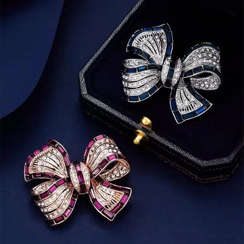 Broche Nœud Élégante pour Femme en Alliage avec Strass Design Vintage Luxueux Accessoire de Costume et Pull Bijoux de Mode