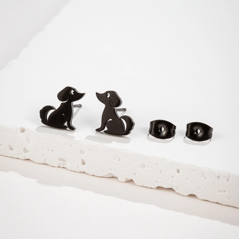 Süße Hund Tier Ohrstecker Edelstahl Minimalistische Welpen Silhouette Schmuck Für Damen Mädchen