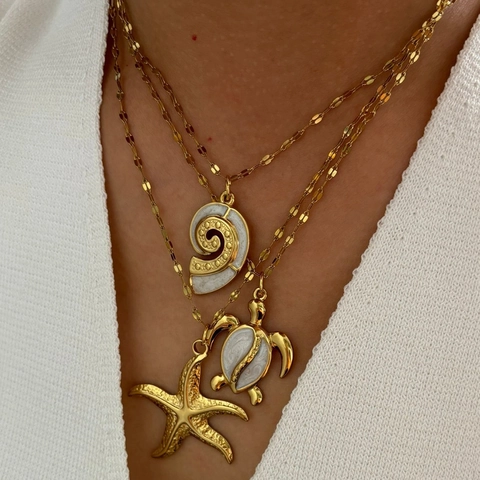 Ocean Series Necklace 316L Stainless Steel 18K Gold Plated Enamel Starfish Turtle Conch Pendant Summer Beach Jewelry Women