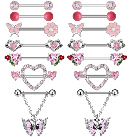 Pink Rhinestone Nipple Rings Zinc Alloy Heart Butterfly Nipple Shields Piercing Jewelry Body Jewelry For Women
