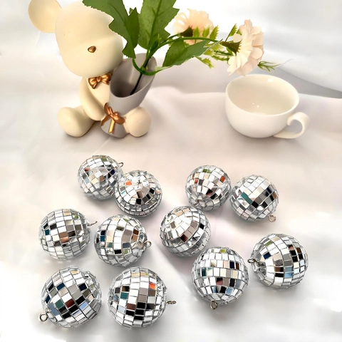 Disco Mirror Ball Hanging Ornaments Reflective Colorful Glass Glittering Sphere For Party Wedding Stage Decoration Home