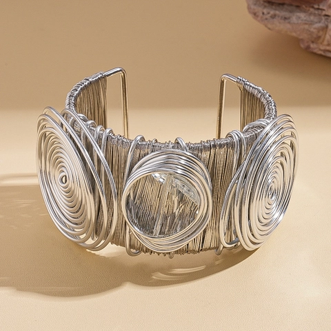 Wide Cuff Bracelet Bohemian Wire Wrapped Iron Resin Spiral Geometric Bangle Jewelry For Women