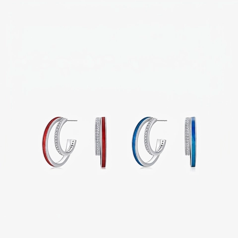 Pendientes De Aro En Forma De C De Doble Capa Geometrica Plata De Ley 925 Con Circonita Esmalte Joyeria Minimalista Mujer